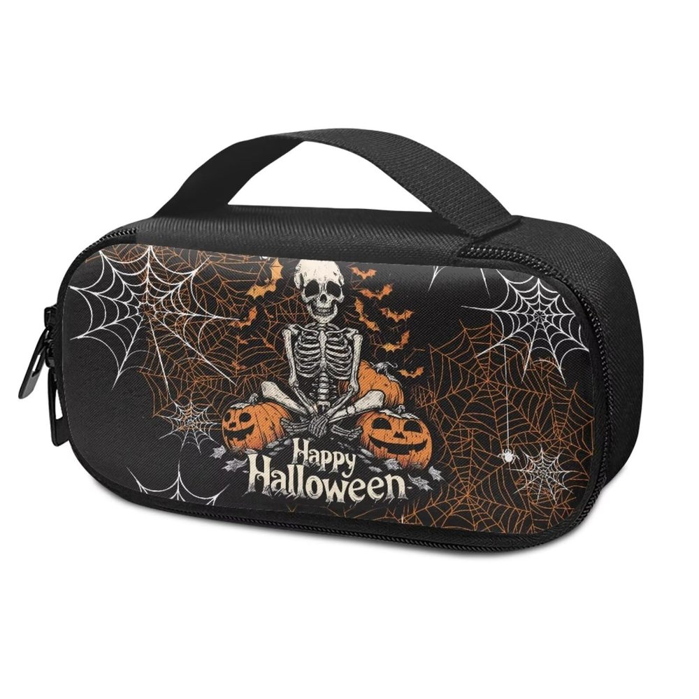 PJHEQOXE Halloween Skeleton Insulin Pen Cooler Travel Case Jack-o'-Lantern Diabetic Medication Insulated Cool Organizer with Handle Diabetic Supplies Travel Bag for The Daily Life and Trip (Black)