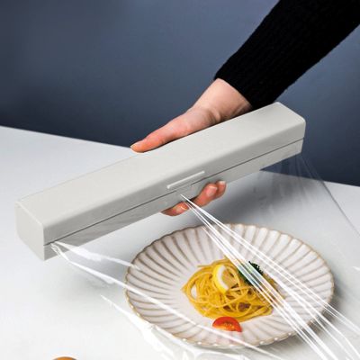 Plastic Wrap Dispenser with Cutter, Reusable Cling Film Dispenser, Cling Wrap Dispenser with Cutter, Wax Paper/Tin/Aluminum Foil and Plastic Wrap Organizer
