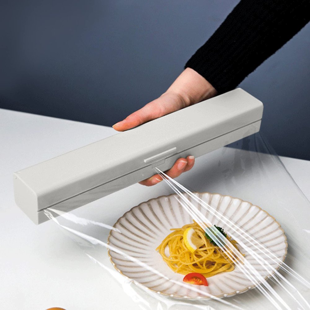 Plastic Wrap Dispenser with Cutter, Reusable Cling Film Dispenser, Cling Wrap Dispenser with Cutter, Wax Paper/Tin/Aluminum Foil and Plastic Wrap Organizer