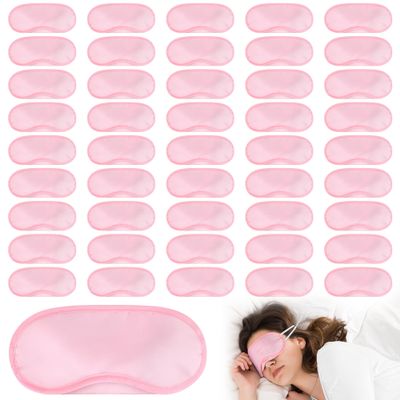 Aneco 50 Pieces Blindfold Sleep Mask Bulk Eye Mask Shade Cover with Nose Pad and Adjustable Strap for Travel Sleep Game Party Supplies, Light Pink