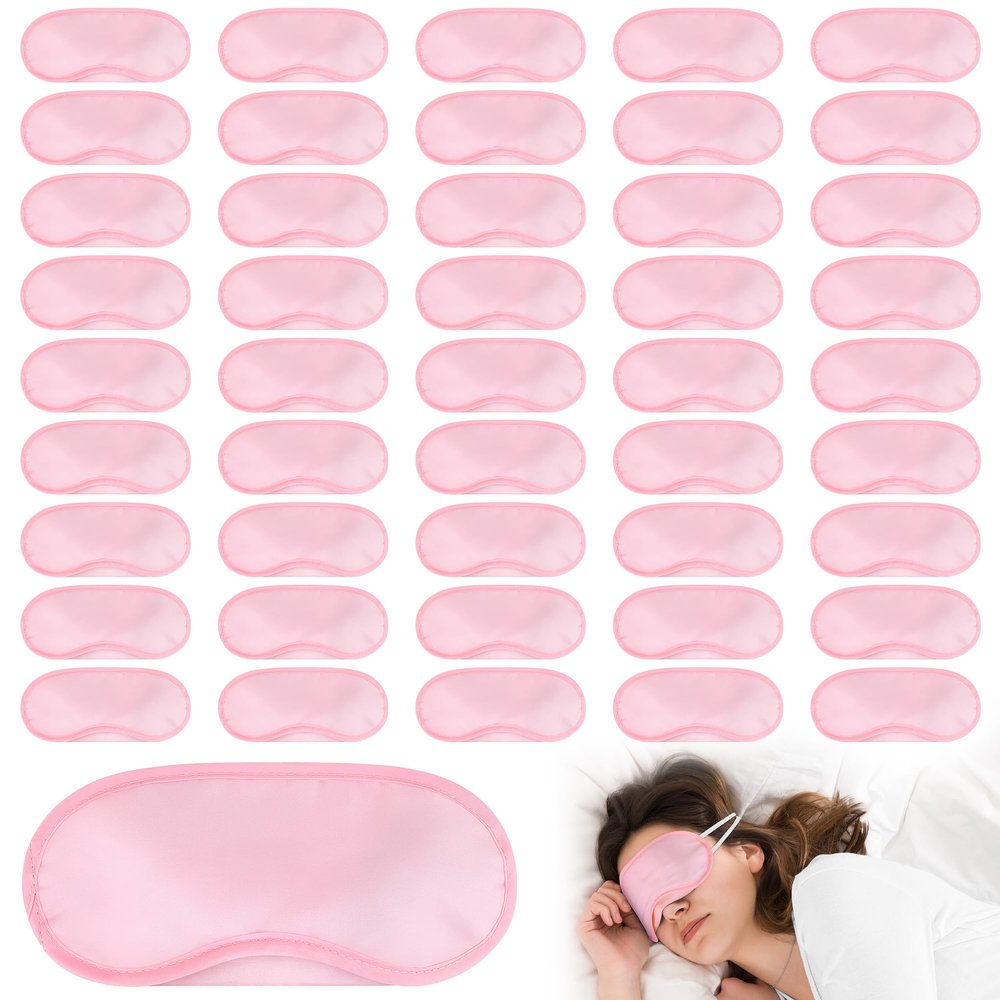 Aneco 50 Pieces Blindfold Sleep Mask Bulk Eye Mask Shade Cover with Nose Pad and Adjustable Strap for Travel Sleep Game Party Supplies, Light Pink
