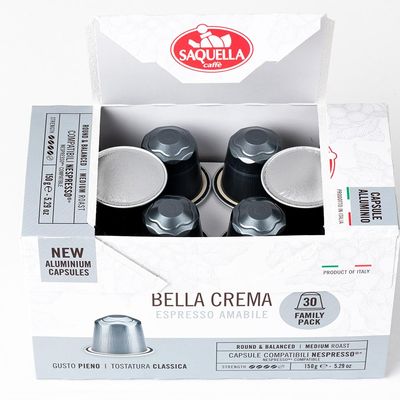 Saquella Bella Crema Dark Roast Coffee Capsules - Italian Coffee for Nespresso Compatible Machines - 30 Count (5.29 oz)