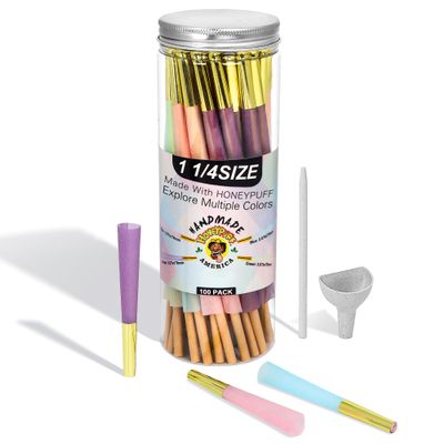 100 PACK Colorful Pre Rolled Cones With Golden Tips, 1 Size Rainbow Preroll Cones Rolling Papers(Include Loader and Packing Sticks)