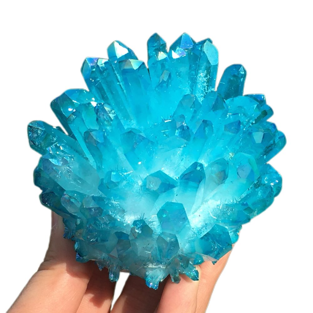0.7-0.9LB Clear Quartz Rainbow Aura Cluster,Crystal Vug,Titanium Rock Crystal Cluster,Mineral Specimen,Home Decoration,Reiki Healing (Blue)