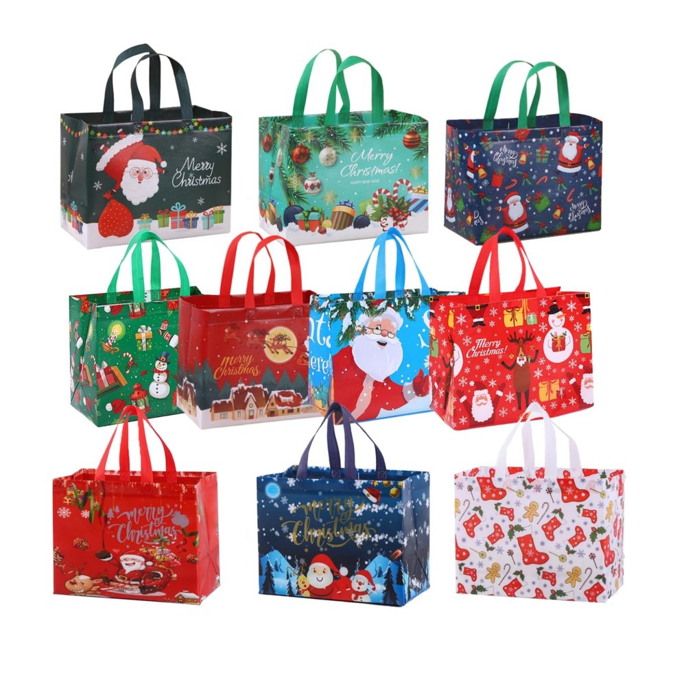 AivaToba 20 PCS Christmas Gift Bags,Christmas Tote Bags with Handles, Christmas Treat Bags, Multifunctional Christmas Bags for Gifts Wrapping Shopping, Xmas Party Supplies
