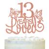 13 Years Loved Cake Topper, Happy 13th Birthday Cake Decorations, Level 13 Unlocked/Cheers to 13 Years Cake Decor, Butterfly Theme 13 Years Old Birthday Party Decoration Supplies, Rose Gold Glitter view 1