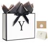 QLSKO Monogrammed Gift Wrap Bag Personalized Initial Paper Bag with Card Matching Envelope Sticker,Bow Ribbon and Wrapping Tissue Birthday Gifts for Women Men (White, Y-Medium) view 1