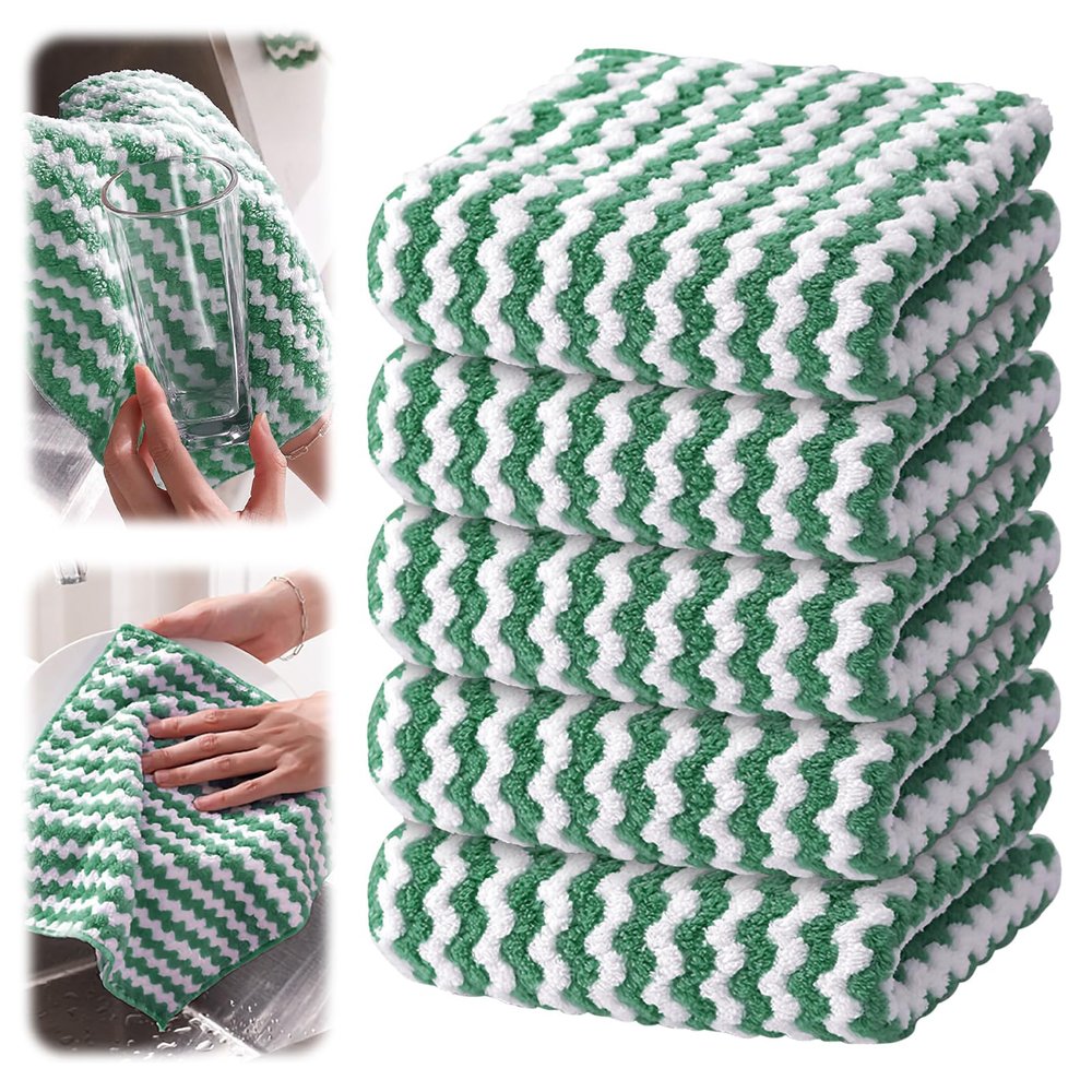 6 Pieces Microfiber Cleaning Cloth; Dish Cloth; Dish Towel; scouring pad; rag; Kitchen rag; Kitchen Towel; car rag; Glass Cleaning rag (Green, 25 * 25)