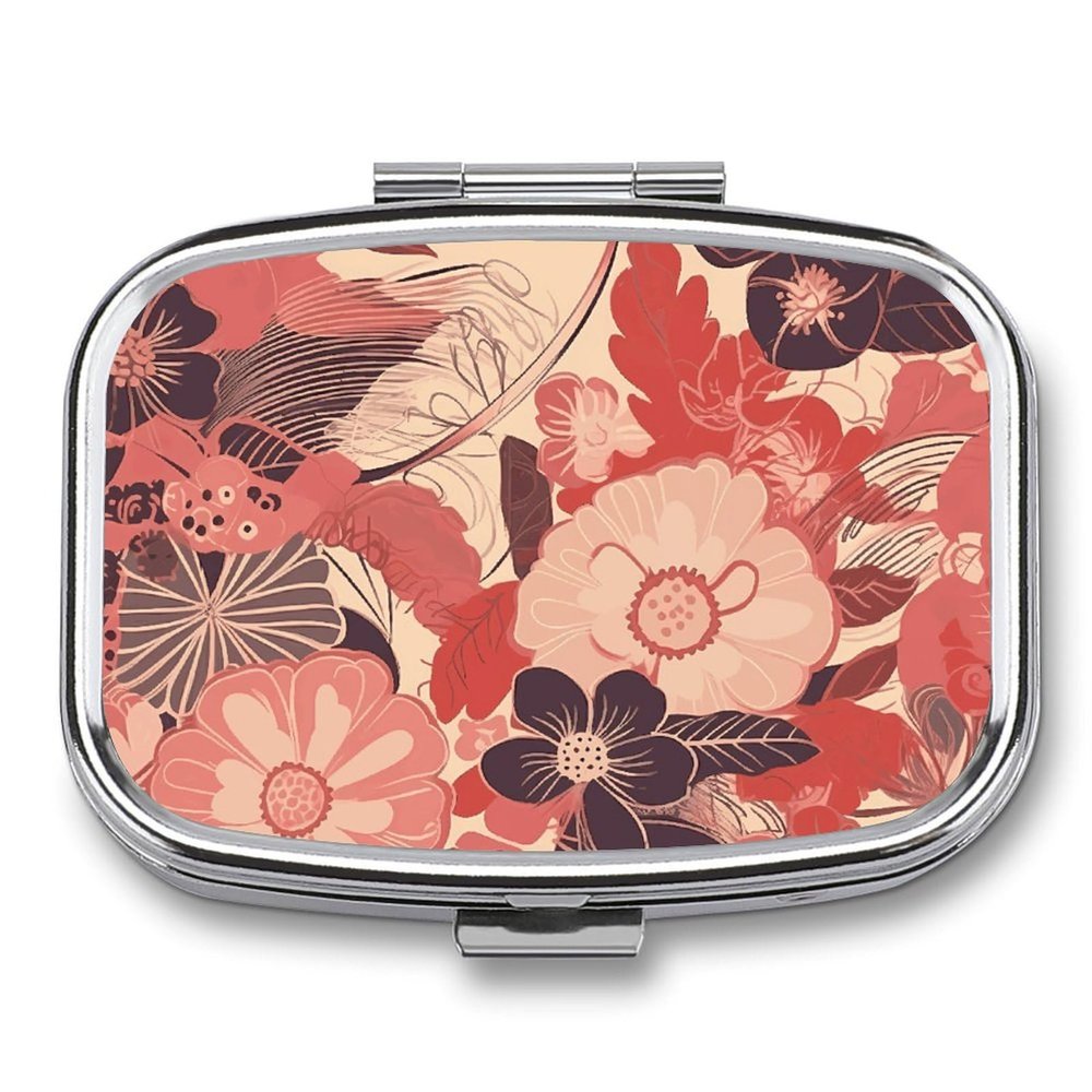 Portable Medicine Box, Charming Watercolor Painting Printed Mini Rectangle Pill Case Pocket Medicine Box Pill Container Travel Jewelry Box Pill Holder Portable Vitamin Storage Box