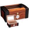 Cedar Wood Cigar Box, Cigar Humidor, with Hygrometer and Humidifier,Transparent Glass Cover and Safety Lock,Hold Up 100 Cigars, Gift for Cigar Lover view 1