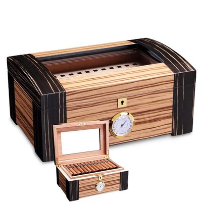 Cedar Wood Cigar Box, Cigar Humidor, with Hygrometer and Humidifier,Transparent Glass Cover and Safety Lock,Hold Up 100 Cigars, Gift for Cigar Lover