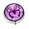 WHJYYXDE Round Pill Box 2.0x2.0x0.7 in Mini Travel Medicine Pill Organizer Box for Travel, Light to Carry Purple Butterfly Printing view 1