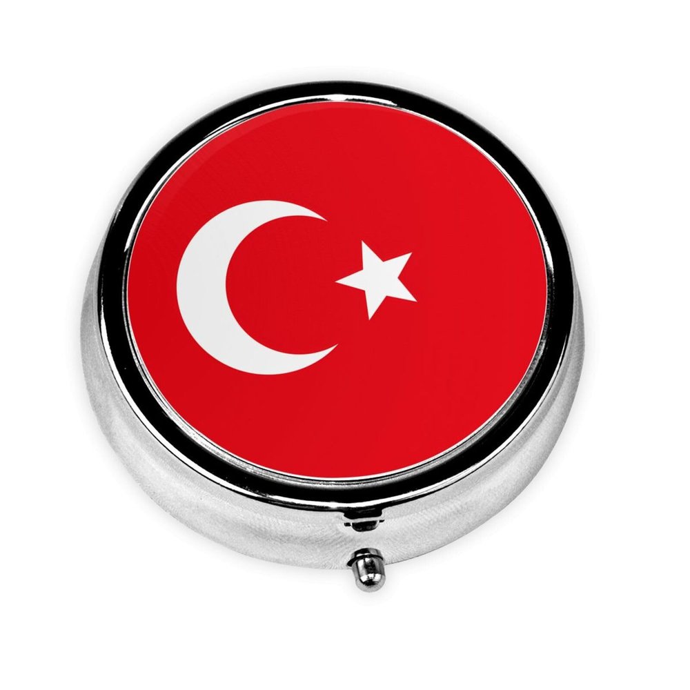 WHJYYXDE Round Pill Box 2.0x2.0x0.7 in Mini Travel Medicine Pill Organizer Box for Travel, Light to Carry Flag of Turkey Printed