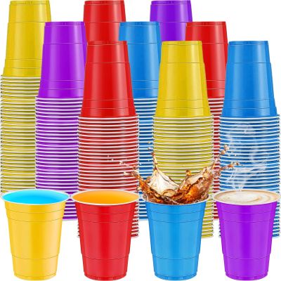 cssopenss 120 pcs 16 oz colourful plastic cups Assorted Colors Cups 16 oz colored Party Cups for drinking Tastings served Snacks Barbecues Picnics