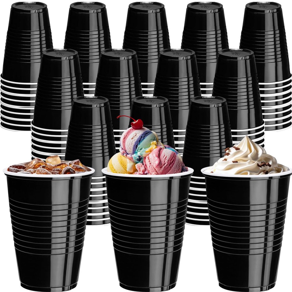 cssopenss 120 pcs 16 oz black plastic cups Halloween plastic Disposable Cups Black Party Cups for drinking Tastings served Snacks Barbecues Picnics