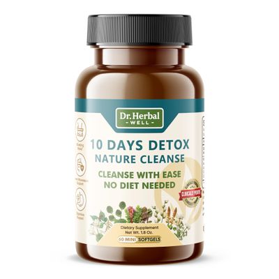 DR. HERBAL WELL 10 Days Detox Natural Cleanse with Ease No Diet Needed (60 Mini Softgels)