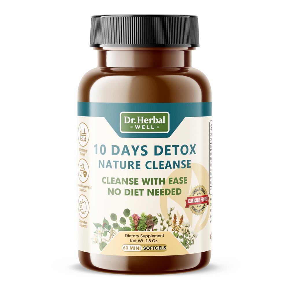 DR. HERBAL WELL 10 Days Detox Natural Cleanse with Ease No Diet Needed (60 Mini Softgels)