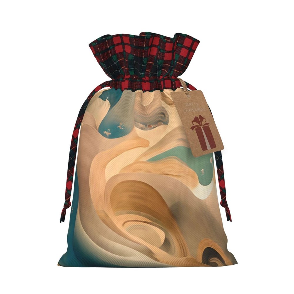 SamLng Art Mystery Christmas Gift Bag Goodie Sack Stockings in Burlap for All Your Xmas Presents and Carry-on Luggage Needs
