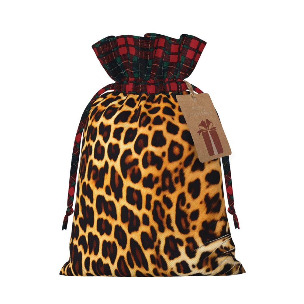 SamLng Stripes on leopards Christmas Gift Bags - Burlap Xmas Gift Wrapping Pouches - Perfect for Birthdays, Anniversaries, and Weddings