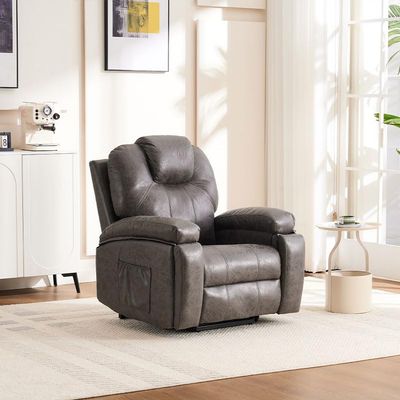 Beuiosda Gray Electric Power Lift Recliner Chair Sofa with Massage and Heat for Elderly, 2 Side Pockets, Cup Holders, USB Ports, Faux Leather