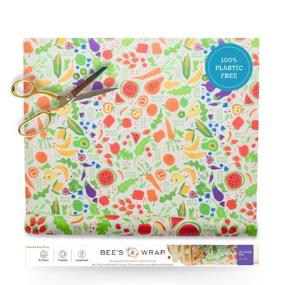 Bee's Wrap Beeswax Wraps for Food - Cut to Size 14x52" Beeswax Wrap Roll - Plastic Free Made in USA Reusable Natural Food Wrap - Garden Party