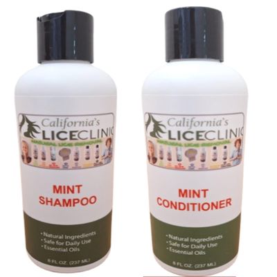 Mint Shampoo and Conditioner Set - Head Lice Prevention and Treatment for Kids - Lice Shampoo with Essential Oil - Compact Design Conditioner Safe for Daily Use, Pack of 2, 8 Ounces Each