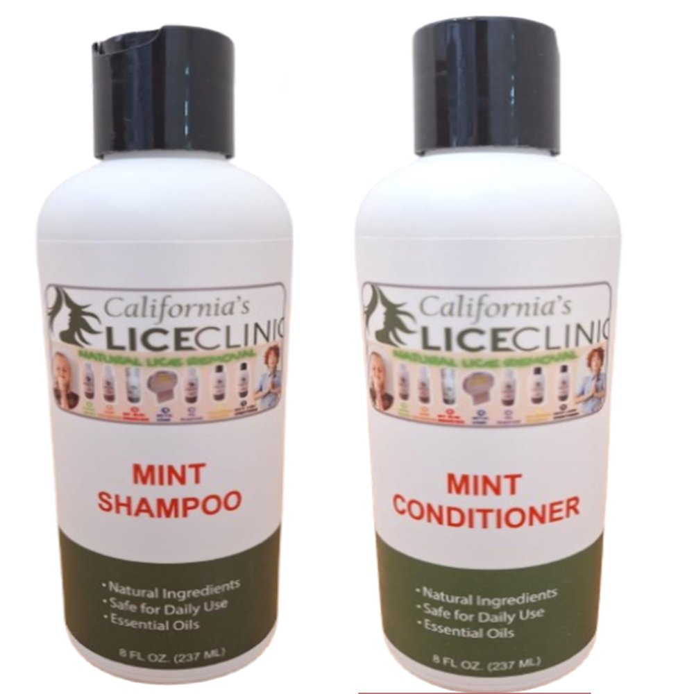 Mint Shampoo and Conditioner Set - Head Lice Prevention and Treatment for Kids - Lice Shampoo with Essential Oil - Compact Design Conditioner Safe for Daily Use, Pack of 2, 8 Ounces Each