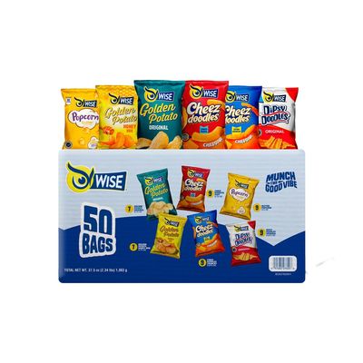 Wise Snacks Variety Pack Chips (50 Count)- Grab & Snack Potato Chips Individual Bags - Assorted Flavors - Convenient for On-the-Go Snacking - Quality and Taste