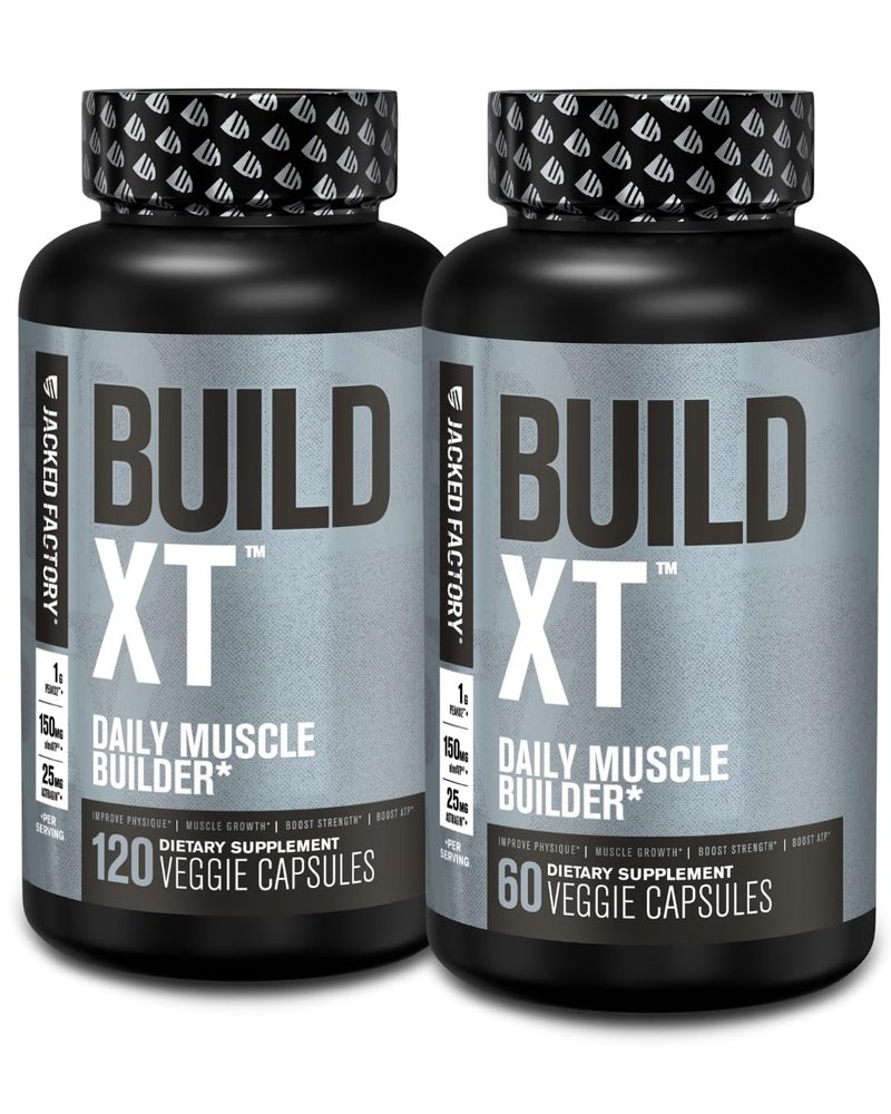 Jacked Factory Build-XT Daily Muscle Builder & Performance Enhancer - Muscle Building Supplement for Muscular Strength & Growth | Trademarked Ingredients Peak02, ElevATP, & Astragin - 180 Veggie Pills