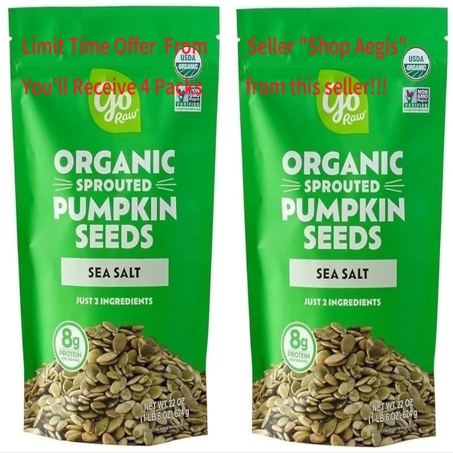 (2 Bags) Sprouted Organic Pumpkin Seeds with Sea Salt, 22 Ounce, 1.4 Lbs