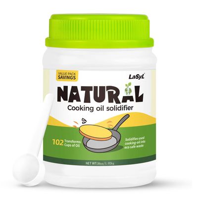 LaSyL Natural Cooking Oil Solidifier Powder, Harden Up to 6.74 Gallon of Fry Oil Away from Mess, 100% Plant-Based Hardener for Disposal, Value Pack 36 Oz