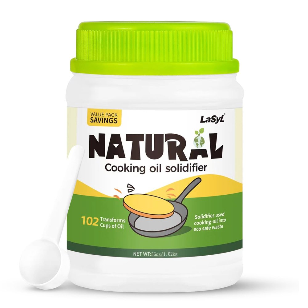 LaSyL Natural Cooking Oil Solidifier Powder, Harden Up to 6.74 Gallon of Fry Oil Away from Mess, 100% Plant-Based Hardener for Disposal, Value Pack 36 Oz