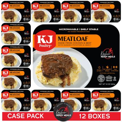 KJ Poultry Kosher Ready Meals - Meatloaf & Mashed Potato, MRE Meals Ready to Eat (12 Pack) Prepared Entree Fully Cooked, Shelf Stable Microwave Dinner Travel, Military, Camping, Emergency Survival