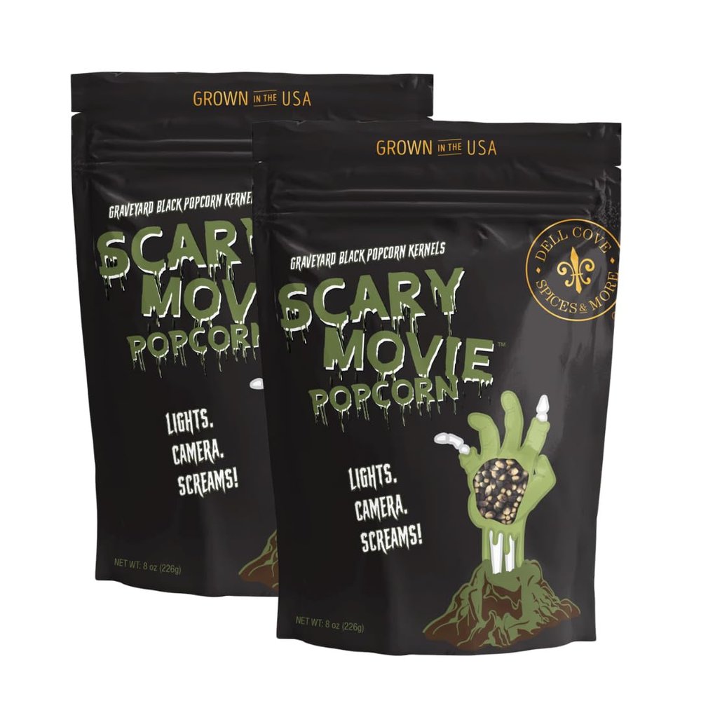 Dell Cove Spices | Scary Movie Graveyard Black Gourmet Popcorn Kernels | Halloween Trick-Or-Treat Party Snacks | Festive Holiday Boo Box, One Pound