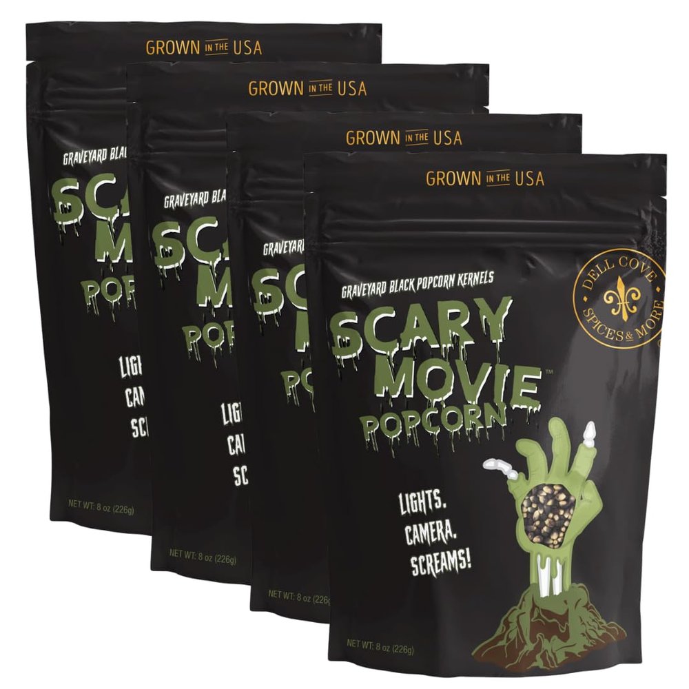 Dell Cove Spices | Scary Movie Graveyard Black Gourmet Popcorn Kernels | Halloween Trick-Or-Treat Snacks | Festive Holiday Snacking Boo Box, 2 Pounds
