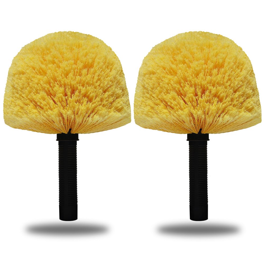 2 Pack Robust Cobweb Duster Head Brush Superior Twist-On Web Cleaning Tool Spider Web Remover Brush Compatible with Standard 3/4 Inch Threaded Poles for Outdoor & Indoor Use Head Only (Yellow)