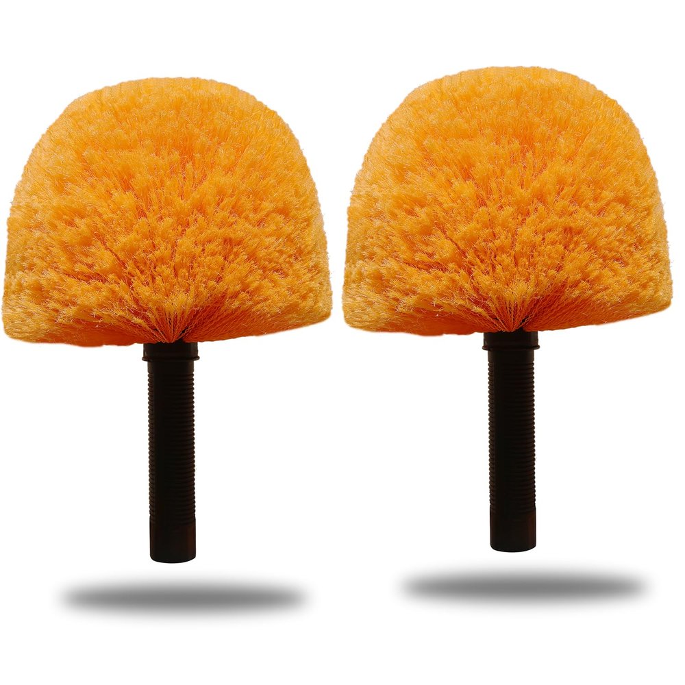 2 Pack Robust Cobweb Duster Head Brush Superior Twist-On Web Cleaning Tool Spider Web Remover Brush Compatible with Standard 3/4 Inch Threaded Poles for Outdoor & Indoor Use Head Only (Orange)