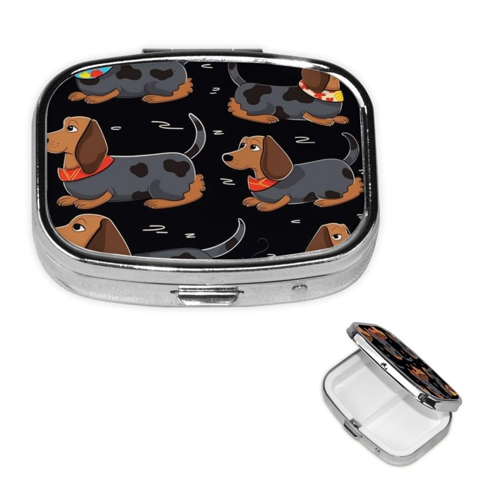 I Love My Dog Dachshunds Pill Box Portable Small Pill Case 2 Compartment Metal Pill Vitamins Holder Organizer Cute Travel Pillbox for Purse Pocket