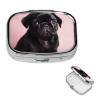 Cute Black Pug Pill Box Portable Small Pill Case 2 Compartment Metal Pill Vitamins Holder Organizer Cute Travel Pillbox for Purse Pocket view 1