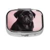 Cute Black Pug Pill Box Portable Small Pill Case 2 Compartment Metal Pill Vitamins Holder Organizer Cute Travel Pillbox for Purse Pocket view 2