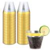 Byvivace 50counts 9 OZ. Disposable Cups Old fashioned Party Tumblers, 9 Ounce Squat Cups Gold Wine Glasses Hard Plastic Cups with Gold Rim view 1
