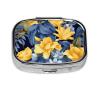 Blue Base Yellow Floral Pill Box Portable Small Pill Case 2 Compartment Metal Pill Vitamins Holder Organizer Cute Travel Pillbox for Purse Pocket view 2