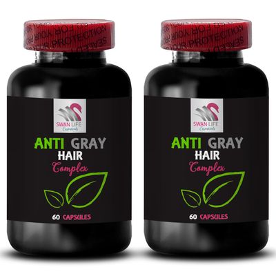 Anti gray hair vitamins - ANTI GRAY HAIR COMPLEX - Gray hair control, Natural tone, Color balance, Fresh tone, Color protection, Hair glow, Gray hair revival, Color enhancement 2 Bottles 120 Capsules