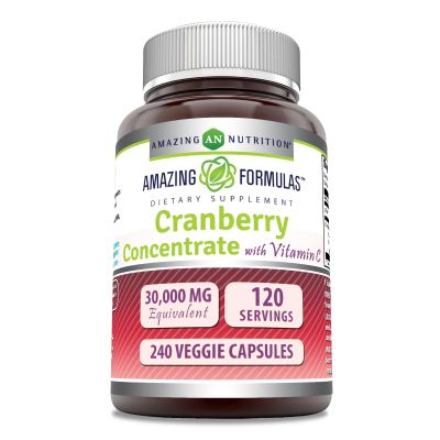 Amazing Formulas Cranberry Concentrate 30,000 mg with Vitamin C Supplement | Veggie Capsules | Super Strength | Non-GMO | Gluten Free | Made in USA (1 Pack, 240 Count)