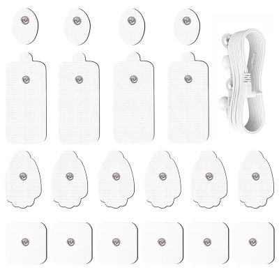 20 Pack TENS Unit Electrode Pads + 1/4 Wire Cable Combination Set. Reusable Premium Hydrogel Self-Adhesive Replacement Pads, Compatible with Belifu, AVCOO, NURSAL, TENS 7000, AUVON, Neocarbon (White)