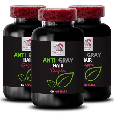 Anti Gray Hair Supplement - Anti Gray Hair Complex - Color Vitality, Restore Natural Color, Hair Brilliance, Gray Reduction, Hair Pigmentation, Color Refreshing, Lustrous Color 3 Bottles 180 Capsules