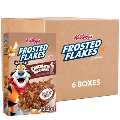 Kellogg's Frosted Flakes Breakfast Cereal, Kids Cereal, Family Breakfast, Chocolate Milkshake (6 Boxes)
