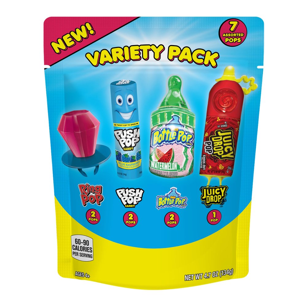 Bazooka Candy Brands Easter Candy Variety Pack Bag, 7 Ct Bulk Individually Wrapped Lollipops, Ring Pop, Push Pop, & More, Birthday Parties, Easter Basket Stuffers, Egg Fillers, Gifts for Kids