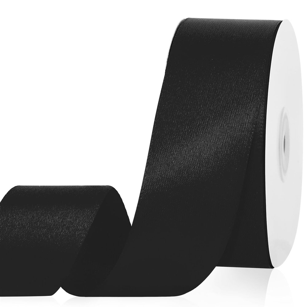 Black Satin Ribbon 1-1/2 Inch x 50 Yards,Fabric Ribbon for Gift Wrapping,Flower Bouquet,Crafts,Hair Bows Making,Halloween,Wedding Party Decor