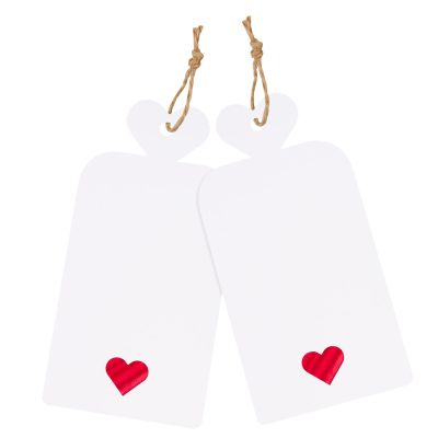 joycraft 100pcs Blank Gift Tags with String, 4x2 in White Paper Tags with Foil Red Heart, Personalized Gift Wrapping Labels for Birthday, Baby Shower, Wedding, Valentine's Day